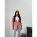 Msm Fashion Kadın Blazer Ceket Kısa Düğmeli Astarlı Vatkalı Ceket - 38 - Pudra