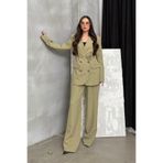 msm fashion Kadın Blazer Ceket Pantolon Takım Açık Haki Bol Paça Düğme Detaylı