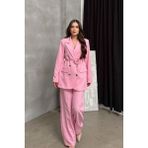 Msm Fashion Kadın Ikili Blazer Ceket Pantolon Takım Aksesuar ve Düğme Detaylı Bol Paça - 40 - Pembe