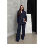 Msm Fashion Kadın Ikili Blazer Ceket Pantolon Takım Aksesuar ve Düğme Detaylı Bol Paça - 42 - Lacivert
