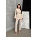 Msm Fashion Kadın Ikili Blazer Ceket Pantolon Takım Pile ve Düğme Detaylı Boru Paça - 38 - Bej