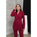 Msm Fashion Kadın Ikili Blazer Ceket Pantolon Takım Pile ve Düğme Detaylı Boru Paça - 38 - Bordo