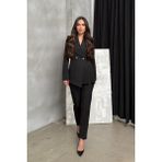 Msm Fashion Kadın Ikili Blazer Ceket Pantolon Takım Pile ve Düğme Detaylı Boru Paça - 42 - Siyah