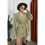 msm fashion Kadın Oversize Blazer Ceket Açık Haki Kuşaklı Omuz Detaylı