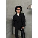 msm fashion Kadın Oversize Blazer Ceket Siyah Kuşaklı Omuz Detaylı