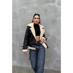 Msm Fashion Siyah Kadın Biker Kısa Ceket İçi Kürklü Uzun Kol Günlük Stil - 36