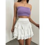 MST Clothing Kadın Bürümcük Kumaş Mykonos Katlı Mini Etek - 001-Beyaz