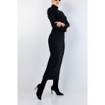 MST Clothing Triko Balıkçı Yaka Fitilli Elbise - 00100 Siyah - Standart