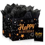 Mstar Packing 2 ADET 13 inç Siyah Büyük Mutlu Doğum Günü Hediye Çantası ile Doku Kağıdı, Tebrik Kartı ve Kolları Erkek Çocuk Erkek Doğum Günü Partisi için
