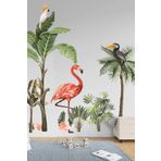 MSticker Flamingo Ve Kuşlar Safari Tropikal Hayvanlar Ve Ağaçlar Çocuk Bebek Odası Duvar Sticker