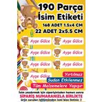 MSticker-Okul Etiketi Kalem Defter Etiketi Sevimli Ayıcık Temalı Özel Isim Yazılabilen Etiket - 190 Adet