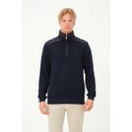Msw Fermuarlı Regular Fit Deri Detaylı Uzun Kollu Erkek Selanik Lacivert Sweatshirt - 4XL