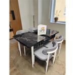 Msy Home 4 Kişilik Lina A.gri Kumaş 80*130 Siyah Mermer Açılır Masa Sandalye Seti (Modern Seri)Krem Iskelet - Açık Gri