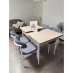 Msy Home 4 Kişilik Lina A.gri Kumaş 80*130 Traverten Açılır Masa Sandalye Seti (Modern Seri)Krem Iskelet - Açık Gri