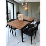 Msy Home 4 Kişilik Lina Antrasit Kumaş 80*130 Antik Çam Açılır Masa Sandalye Seti (Modern Seri) Siyah Iskelet