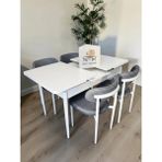 Msy Home 4 Kişilik Lina Antrasit Kumaş 80*130 Beyaz Açılır Masa Sandalye Seti (Modern Seri)Beyaz Iskelet