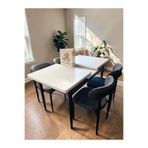 MSY HOME 4 Kişilik Lina Antrasit Kumaş 80*130 Beyaz Açılır Masa Sandalye Seti (Modern Seri)Siyah İskelet
