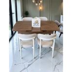 Msy Home 4 Kişilik Lina Beyaz Kumaş 80*130 Antik Çam Açılır Masa Sandalye Seti (Modern Seri)Beyaz Iskelet