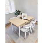 Msy Home 4 Kişilik Lina Beyaz Kumaş 80*130 Traverten Açılır Masa Sandalye Seti (Modern Seri)Beyaz Iskelet