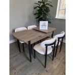 Msy Home 4 Kişilik Lina Krem Kumaş 80*130 Antik Çam Açılır Masa Sandalye Seti (Modern Seri) Siyah Iskelet