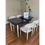 Msy Home 4 Kişilik Lina Krem Kumaş 80*130 Siyah Mermer Açılır Masa Sandalye Seti (Modern Seri)Krem Iskelet
