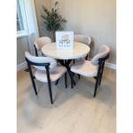 Msy Home 4 Kişilik Vela Krem Kumaş 90*90 Beyaz Yuvarlak Sabit Masa Krem Sandalye Seti (Modern Seri) - Bej