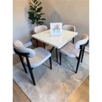 Msy Home 4 Kişilik Vela Krem Kumaş 90*90 Kare Beyaz Sabit Masa Krem Sandalye Seti (Modern Seri) - Bej