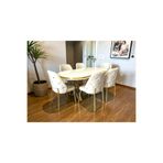 MSY HOME 6 Kişilik Ada Gold Serisi Beyaz Masa Yönsüz Kumaş Lüks Ve Modern Yemek Odası Takımı