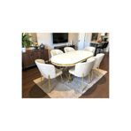 MSY HOME 6 Kişilik Berya Beyaz Oval Masa Gold Ayak Yönsüz Kumaş Modern Ve Şık Yemek Odası Takımı