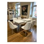 MSY HOME 6 Kişilik Göz Serisi Krom Kelebek Traverten Kelebek Yemek Masası Takımı