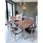Msy Home 6 Kişilik Lina 80*130 Çam Açılır Masa Sandalye Seti (Modern Seri)Krem Iskelet - Açık Gri
