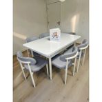Msy Home 6 Kişilik Lina A.gri Kumaş 80*130 Beyaz Açılır Masa Sandalye Seti (Modern Seri)Krem Iskelet - Açık Gri