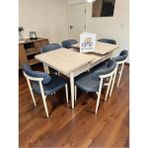 Msy Home 6 Kişilik Lina Antrasit Kumaş 80*130 Traverten Açılır Masa Sandalye Seti (Modern Seri)Krem Iskelet