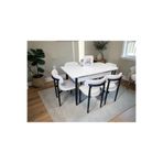 MSY HOME 6 Kişilik Lina Beyaz Kumaş 80*130 Beyaz Açılır Masa Sandalye Seti (Modern Seri) Siyah İskelet
