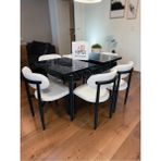Msy Home 6 Kişilik Lina Beyaz Kumaş 80*130 Siyah Mermer Açılır Masa Sandalye Seti (Modern Seri) Siyah Iskelet