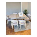 MSY HOME 6 Kişilik Lina Krem Kumaş 80*130 Traverten Açılır Masa Sandalye Seti (Modern Seri)Krem İskelet