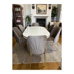 MSY HOME 6 Kişilik Nova White Gold Beyaz Masa Yönsüz Kumaş Modern Ve Şık Yemek Masası Takımı