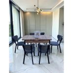 Msy Home Alva 6 Kişilik Yemek Masası Takımı Baby Face Kumaş Çam 80X130 cm Mdf Masa Siyah Iskelet Modern ve Şık - Gri