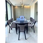 Msy Home Alva 6 Kişilik Yemek Masası Takımı Baby Face Kumaş Siyah Mermer 80X130 cm Mdf Masa Siyah Iskelet Modern ve Şık - Cappuccino