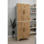Msy Home Liva Beyaz-Çam 2 Kapaklı Mutfak Banyo Balkon Için Çok Amaçlı Depolama Dolabı 198X69X33 cm - Beyaz - Çam