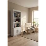 Msy Home Mira Beyaz Kapaklı Kitaplık ve Depolama Dolabı 177X60X30 cm Çok Amaçlı Raflı Kitaplık Alt Kapaklı Kitaplık