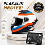 mt Helmets Stinger 2 Solid Güneş Vizörlü Full Face Kapalı Kask + Plakalık - Turuncu - Mavi