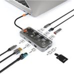 MT55 Mac ile Uyumlu Thunderbolt 3 Type-C USB Adaptör Hub 8in1 4K HDMI 100MBPS Sd Kart Okuyucu 100W Pd Telefon Hızlı Şarj Aleti