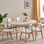 MT6340 Oval Kelebek Masa Takımı 90x156 cm Traverten-Kahve