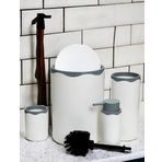 MTA HİGH-TECH Azra Akrilik 5 Parça Modern Banyo Seti, Beyaz-Mat Gümüş, Çöp Kovası/Tuvalet Fırçası/Tuvalet Fırça Kabı/Sıvı Sabunluk/Diş Fırçalık