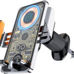 MTAKYA Kablosuz Araç Şarj Cihazı Havalandırma Montajı, Araç Telefonu Tutacağı 15 W Hızlı Şarj, Otomatik Sıkma Hava Firar Telefon Bağlantısı, iPhone 15/15 Pro/15 Pro Max, Samsung Galaxy (Gümüş)
