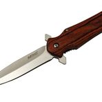 Mtech 4-11 Kahverengi Kamp Çakı 21cm- Yarı Otomatik Kemerlikli Ahşap Sap