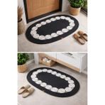 Mtg Jüt Tasarım El Emeği Doğal Jüt Kordon Halattan Hasır Renk Salyangoz Model Kapı Önü/ Banyo/lavabo Önü/paspası - Siyah - Beyaz - 80 x 120 cm