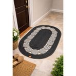 Mtg Jüt Tasarım El Emeği Doğal Jüt Kordon Halattan Salyangoz Model Kapı Önü/ Banyo/lavabo Önü/paspası - 80 x 120 cm - Beyaz - Siyah