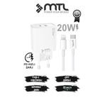 MTL 20W Ultra Hızlı Çift Çıkış Type-C + USB Adaptör + Type-C to iPhone Lightning Kablo Şarj Seti MT1750 Beyaz ile uyumlu